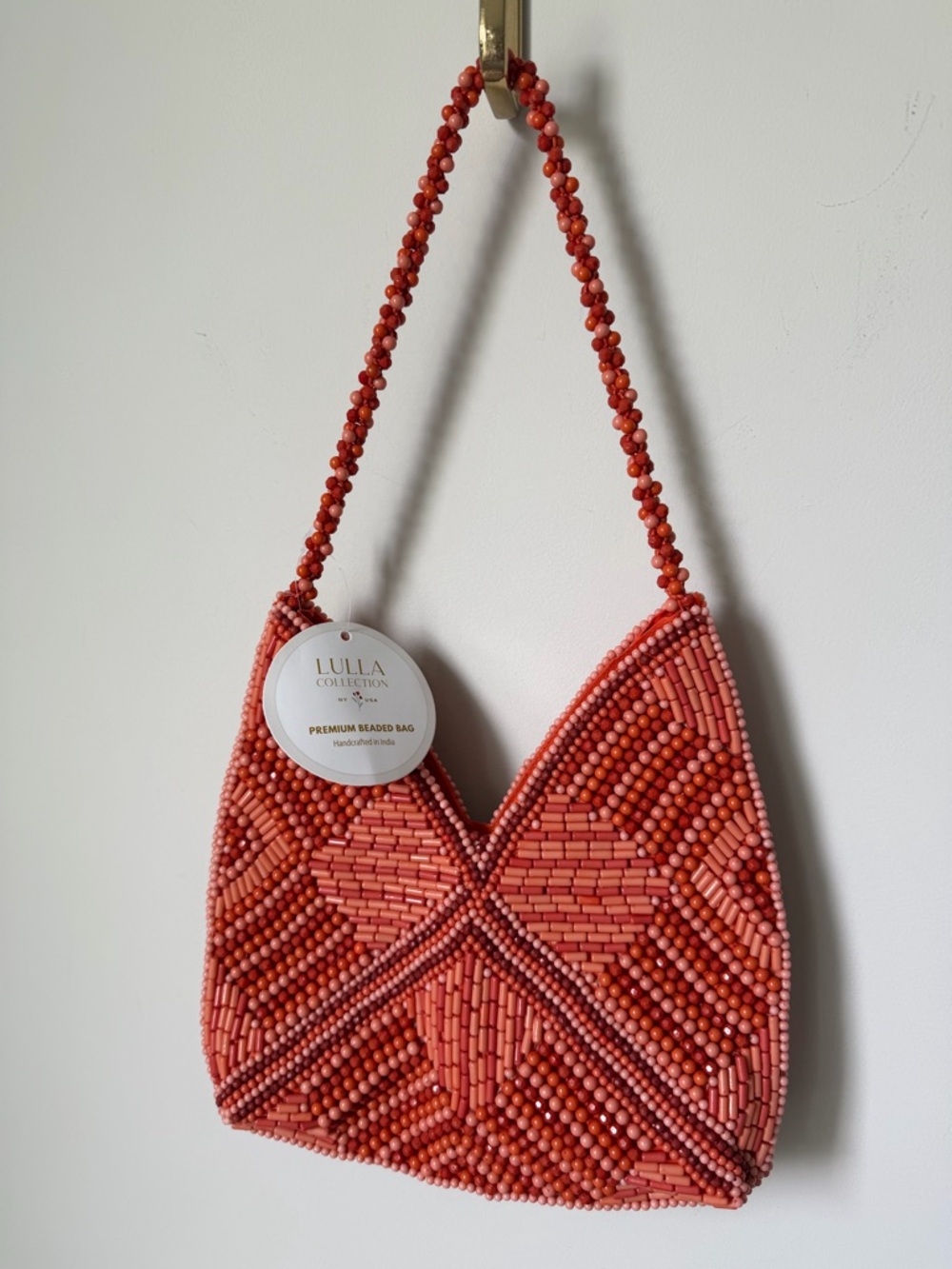 Beaded Orange Red Shoulder Bag